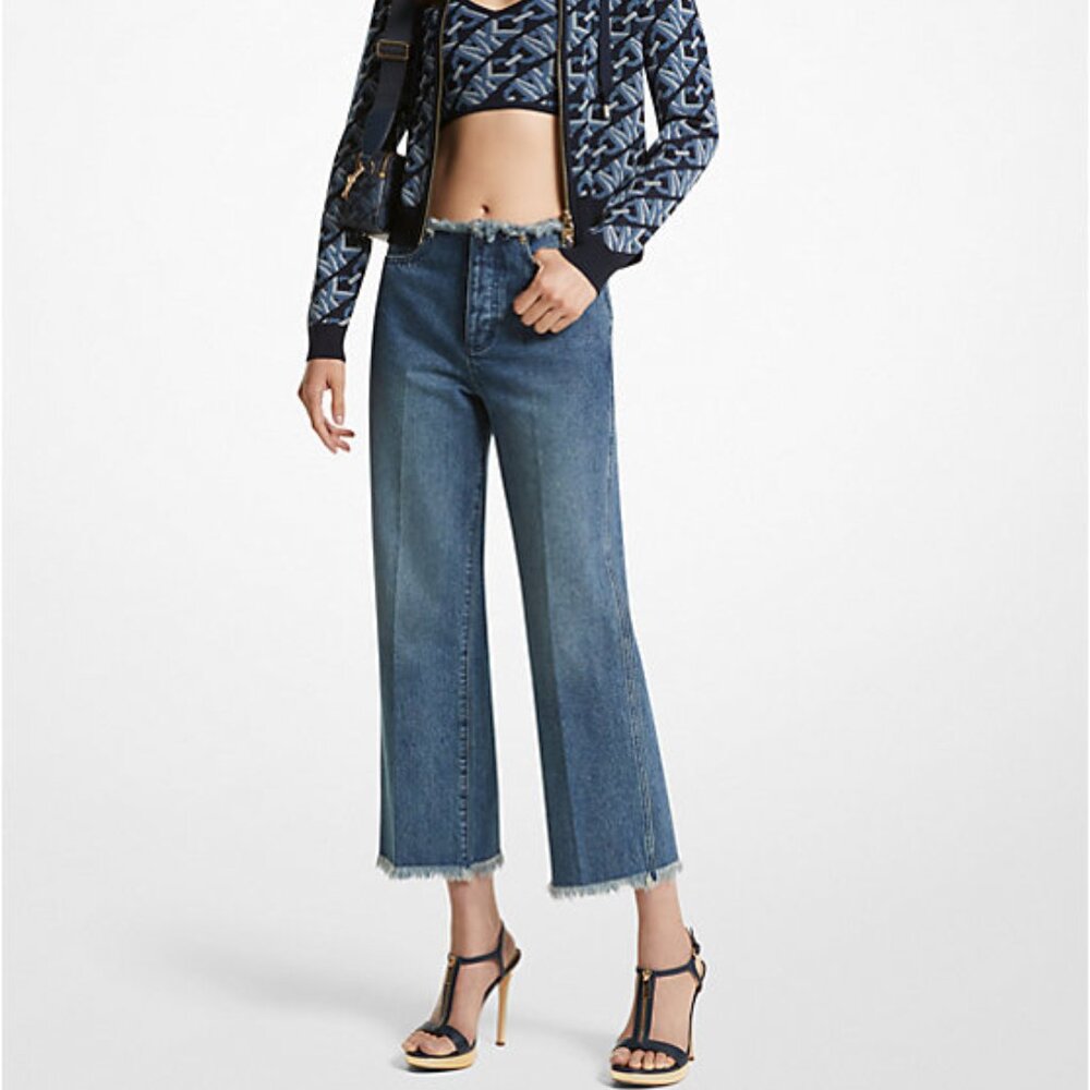 liquid Cropped Frayed Low-Rise 100% Cotton Jeans, Waist 28/Junior 7, Made in CAD